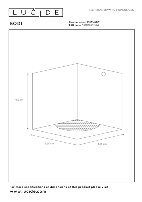 Lucide BODI - Ceiling spotlight - 1xGU10 - White - technical